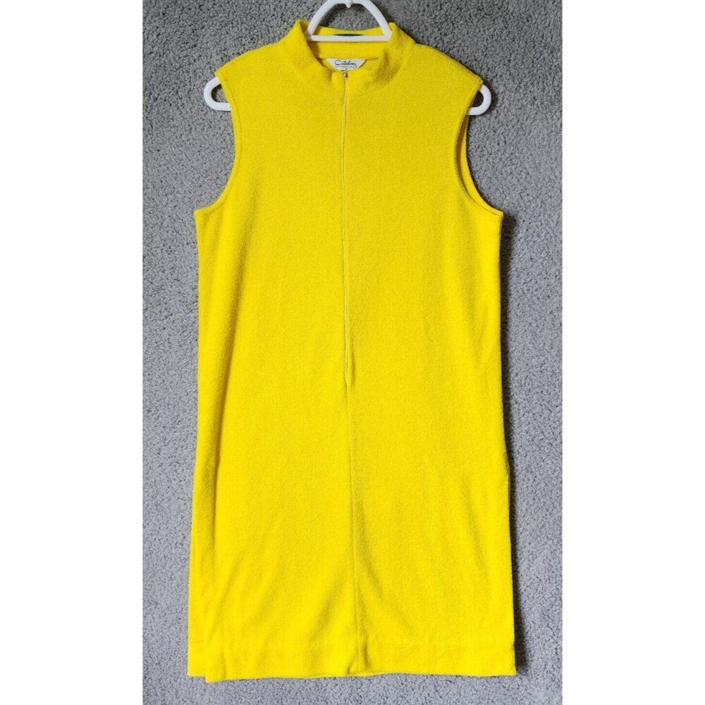 Vtg 60s Catalina Lord & Taylor Sleeveless Cover Up Dress Yellow Terry Cloth Sz M